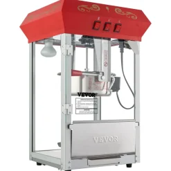 VEVOR Popcorn Maker, 850W Popcorn Popper Machine, 8 Oz Kettle Makes 48 Cups per Batch, Countertop Popcorn Maker with Tempered Glass, Includes 4 Scoops, Movie Theater Style, Red