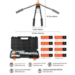 VEVOR Pop Rivet Gun Kit, with 230 Blind Rivets, Two-Handed Riveter with 5 Interchangeable Nosepieces, 5 Drill Bits, and a Carrying Case, Manual Riveting Tool for Metal, Automotive, Home, and DIY
