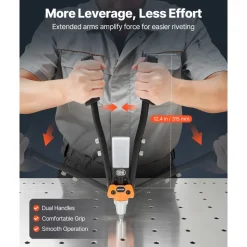 VEVOR Pop Rivet Gun Kit, with 230 Blind Rivets, Two-Handed Riveter with 5 Interchangeable Nosepieces, 5 Drill Bits, and a Carrying Case, Manual Riveting Tool for Metal, Automotive, Home, and DIY
