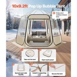 VEVOR Pop up Bubble Tent, 12 x 11.1 ft Waterproof & UV-Resistant, Clear Camping Tent Shelter, Outdoor Garden Dome Igloo Tents with Windows, 540° Panoramic View, for 10-12 Persons Patio Backyard