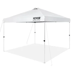 VEVOR Pop Up Canopy Tent, 10 x 10 ft, 250 D PU Silver Coated Tarp, with Portable Roller Bag and 4 Sandbags, Waterproof and Sun Shelter Gazebo for Outdoor Party, Camping, Commercial Events, White