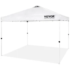VEVOR Pop Up Canopy Tent, 10 x 10 ft, 250 D PU Silver Coated Tarp, with Portable Roller Bag and 4 Sandbags, Waterproof and Sun Shelter Gazebo for Outdoor Party, Camping, Commercial Events, White