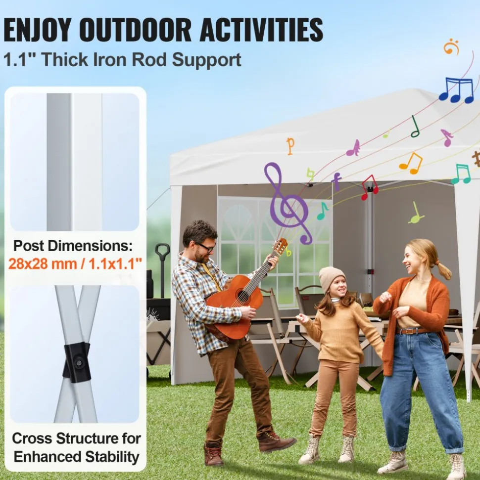 VEVOR Pop Up Canopy, 10 x 20 FT Instant Canopy Portable Gazebo with 3 Sidewalls & 2 Ventilated Windows, Height Adjustable Pop-Up Outdoor Shelter Tent for Events, Patio, Backyard, Party, Parking