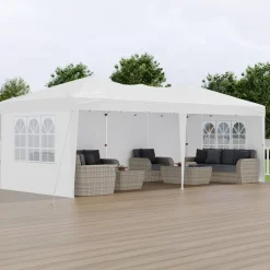 VEVOR Pop Up Canopy, 10 x 20 FT Instant Canopy Portable Gazebo with 3 Sidewalls & 2 Ventilated Windows, Height Adjustable Pop-Up Outdoor Shelter Tent for Events, Patio, Backyard, Party, Parking