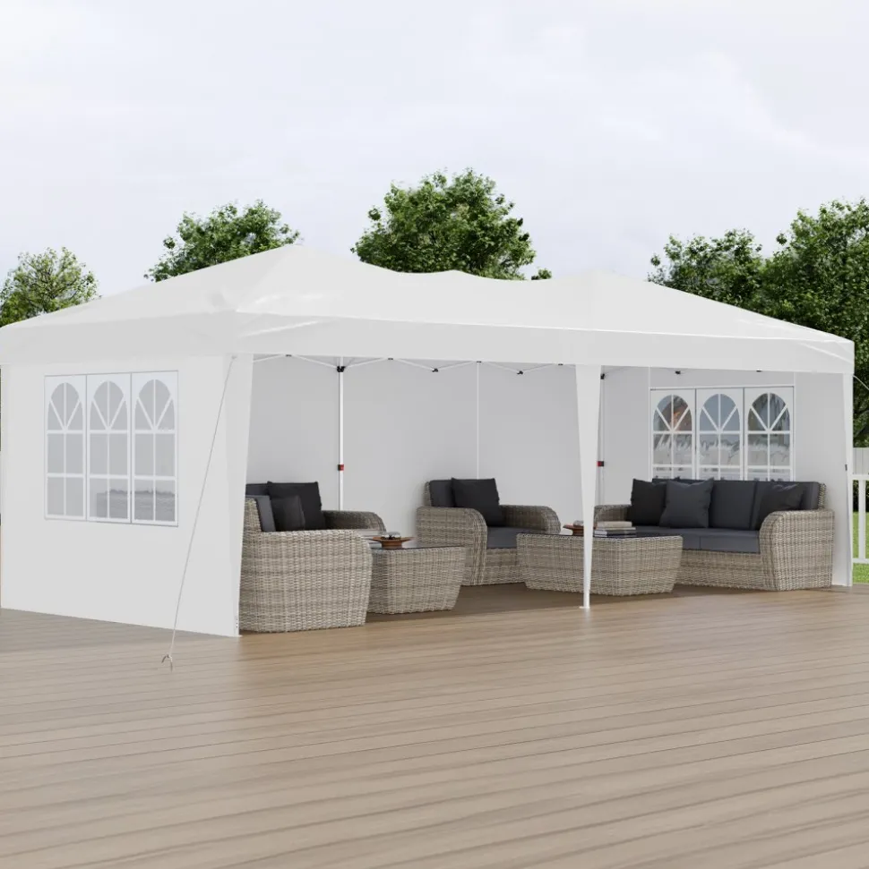 VEVOR Pop Up Canopy, 10 x 20 FT Instant Canopy Portable Gazebo with 3 Sidewalls & 2 Ventilated Windows, Height Adjustable Pop-Up Outdoor Shelter Tent for Events, Patio, Backyard, Party, Parking