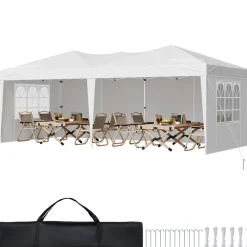 VEVOR Pop Up Canopy, 10 x 20 FT Instant Canopy Portable Gazebo with 3 Sidewalls & 2 Ventilated Windows, Height Adjustable Pop-Up Outdoor Shelter Tent for Events, Patio, Backyard, Party, Parking