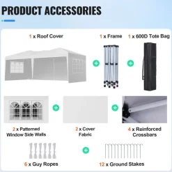 VEVOR Pop Up Canopy, 10 x 20 FT Instant Canopy Portable Gazebo with 3 Sidewalls & 2 Ventilated Windows, Height Adjustable Pop-Up Outdoor Shelter Tent for Events, Patio, Backyard, Party, Parking