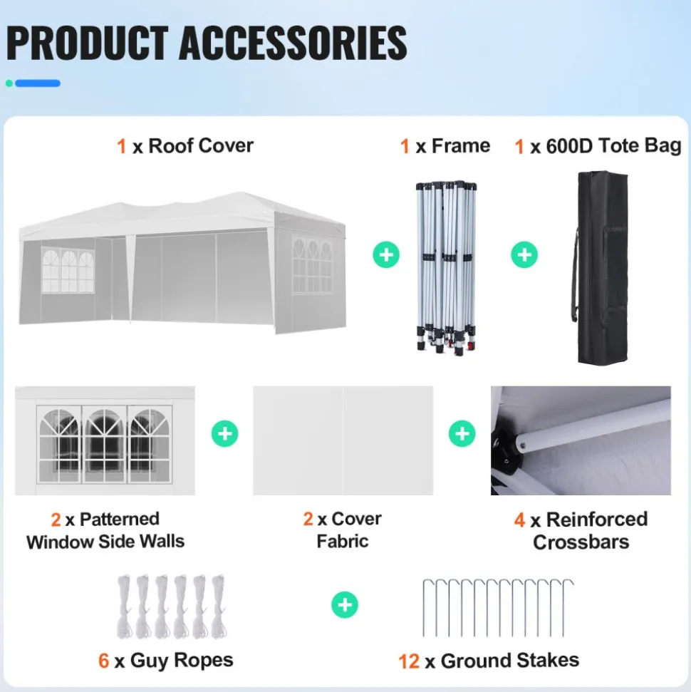 VEVOR Pop Up Canopy, 10 x 20 FT Instant Canopy Portable Gazebo with 3 Sidewalls & 2 Ventilated Windows, Height Adjustable Pop-Up Outdoor Shelter Tent for Events, Patio, Backyard, Party, Parking