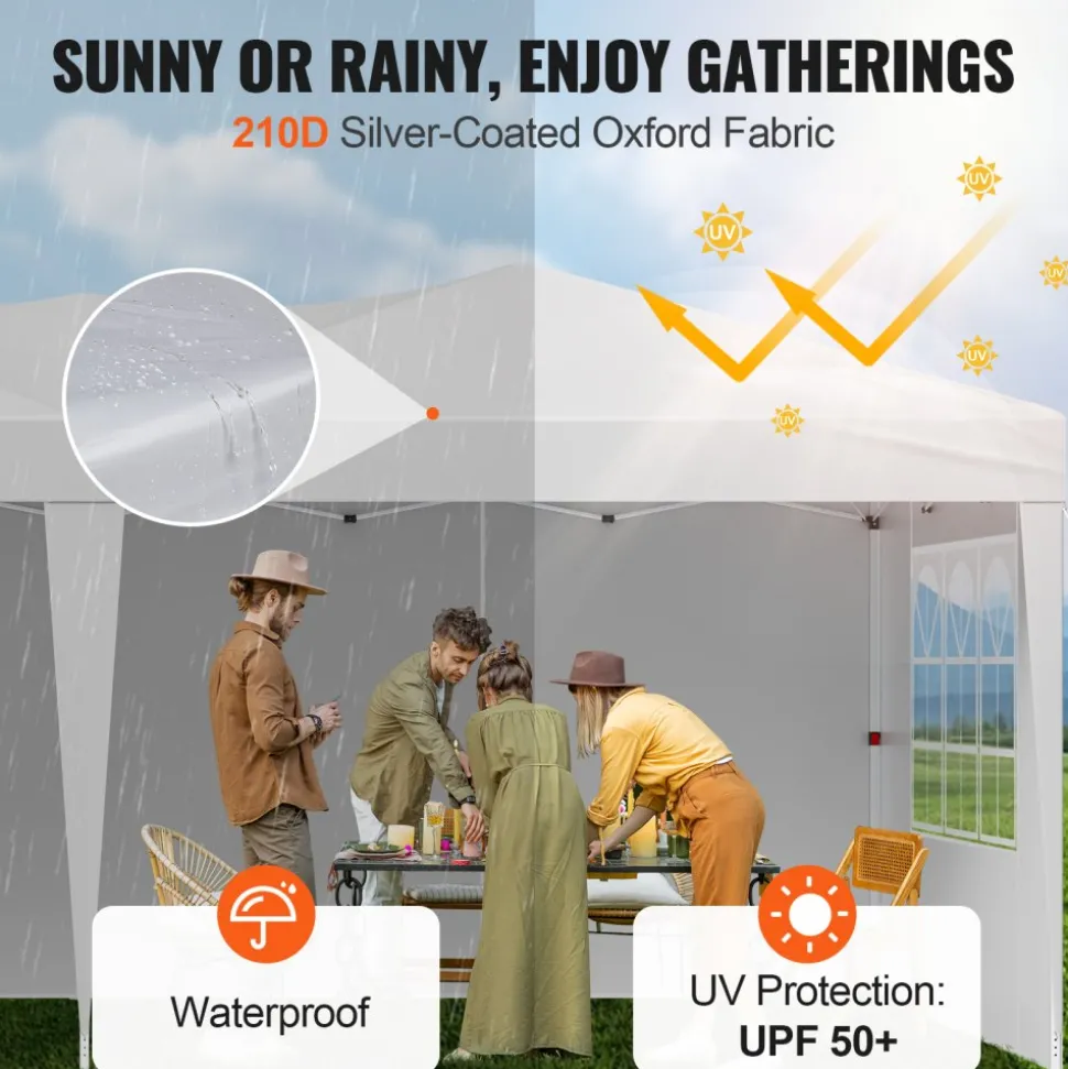 VEVOR Pop Up Canopy, 10 x 20 FT Instant Canopy Portable Gazebo with 3 Sidewalls & 2 Ventilated Windows, Height Adjustable Pop-Up Outdoor Shelter Tent for Events, Patio, Backyard, Party, Parking