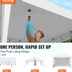 VEVOR Pop Up Canopy, 10 x 10 FT Instant Canopy Portable Gazebo with 3 Sidewalls & 2 Ventilated Windows, Height Adjustable Pop-Up Outdoor Shelter Tent for Events, Patio, Backyard, Party, Parking