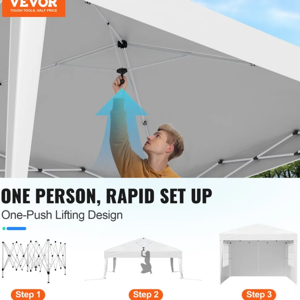 VEVOR Pop Up Canopy, 10 x 10 FT Instant Canopy Portable Gazebo with 3 Sidewalls & 2 Ventilated Windows, Height Adjustable Pop-Up Outdoor Shelter Tent for Events, Patio, Backyard, Party, Parking