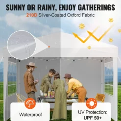 VEVOR Pop Up Canopy, 10 x 10 FT Instant Canopy Portable Gazebo with 3 Sidewalls & 2 Ventilated Windows, Height Adjustable Pop-Up Outdoor Shelter Tent for Events, Patio, Backyard, Party, Parking