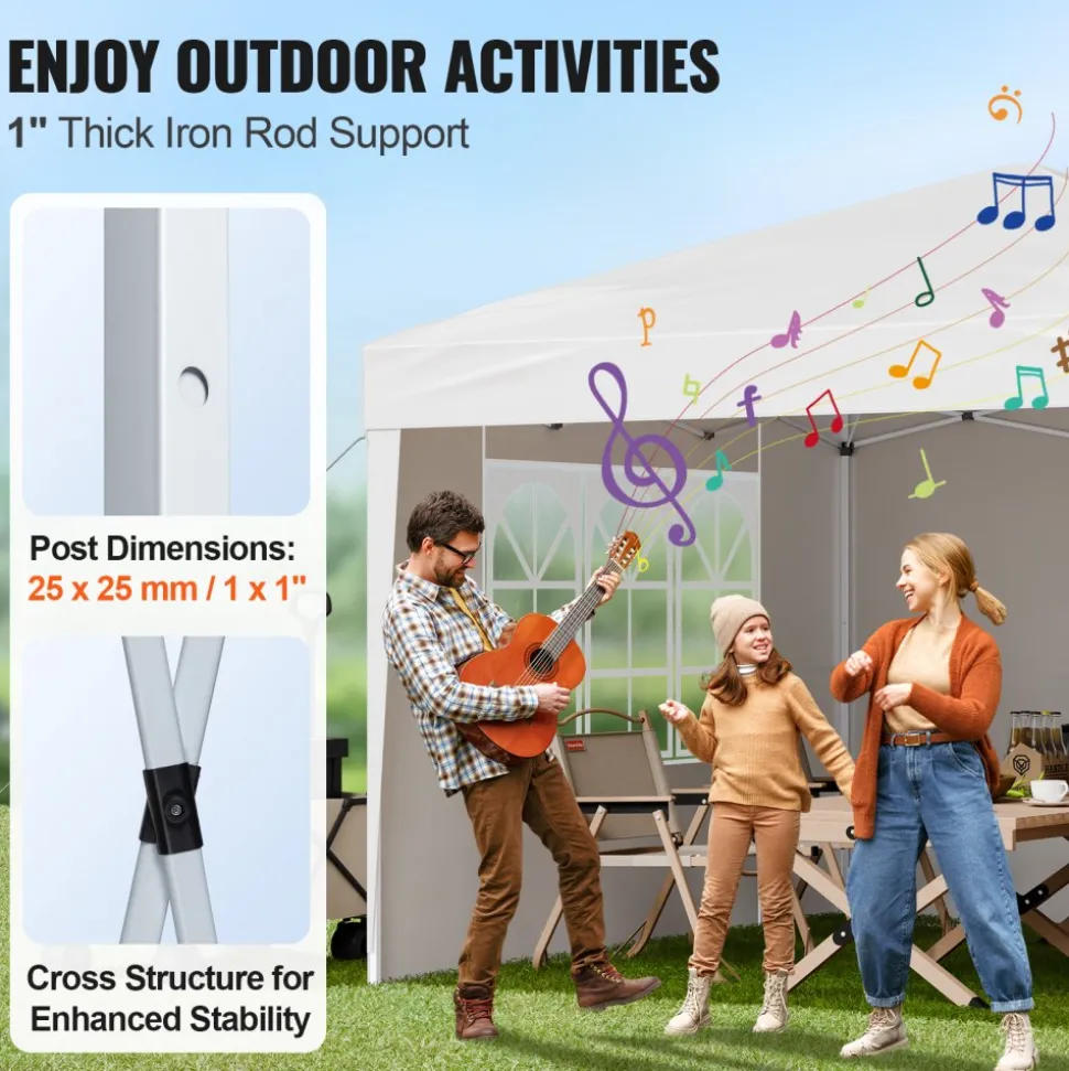 VEVOR Pop Up Canopy, 10 x 10 FT Instant Canopy Portable Gazebo with 3 Sidewalls & 2 Ventilated Windows, Height Adjustable Pop-Up Outdoor Shelter Tent for Events, Patio, Backyard, Party, Parking
