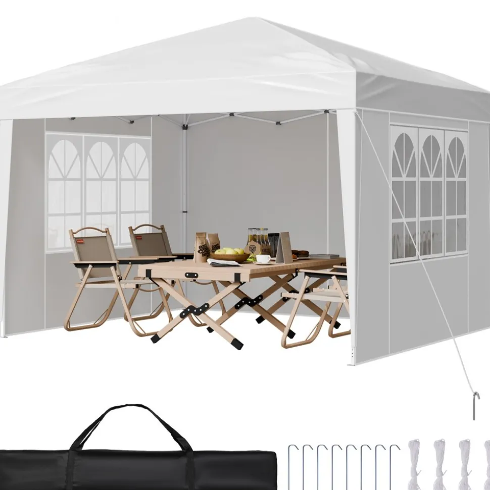VEVOR Pop Up Canopy, 10 x 10 FT Instant Canopy Portable Gazebo with 3 Sidewalls & 2 Ventilated Windows, Height Adjustable Pop-Up Outdoor Shelter Tent for Events, Patio, Backyard, Party, Parking