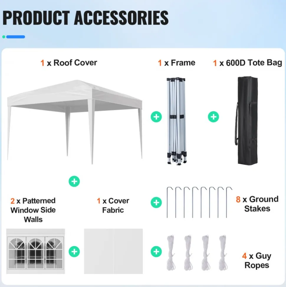 VEVOR Pop Up Canopy, 10 x 10 FT Instant Canopy Portable Gazebo with 3 Sidewalls & 2 Ventilated Windows, Height Adjustable Pop-Up Outdoor Shelter Tent for Events, Patio, Backyard, Party, Parking