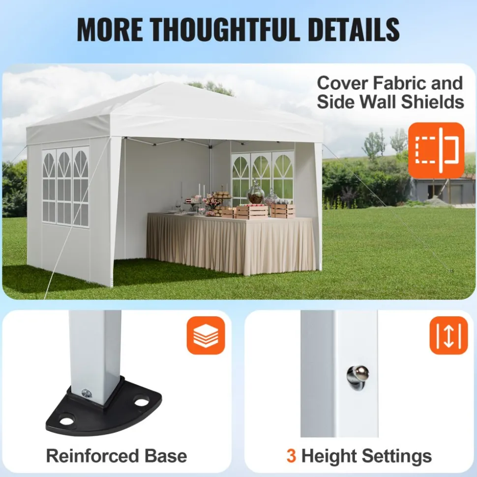 VEVOR Pop Up Canopy, 10 x 10 FT Instant Canopy Portable Gazebo with 3 Sidewalls & 2 Ventilated Windows, Height Adjustable Pop-Up Outdoor Shelter Tent for Events, Patio, Backyard, Party, Parking