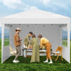 VEVOR Pop Up Canopy, 10 x 10 FT Instant Canopy Portable Gazebo with 3 Sidewalls & 2 Ventilated Windows, Height Adjustable Pop-Up Outdoor Shelter Tent for Events, Patio, Backyard, Party, Parking