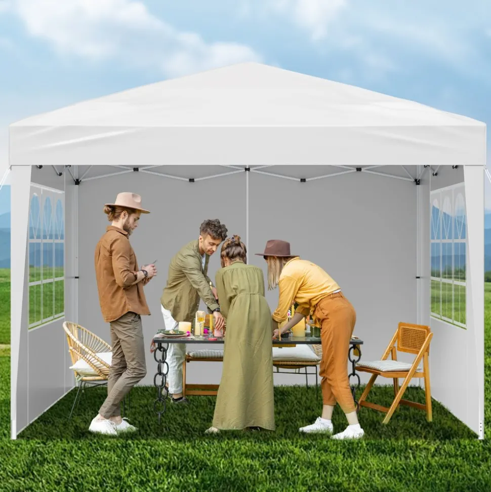 VEVOR Pop Up Canopy, 10 x 10 FT Instant Canopy Portable Gazebo with 3 Sidewalls & 2 Ventilated Windows, Height Adjustable Pop-Up Outdoor Shelter Tent for Events, Patio, Backyard, Party, Parking