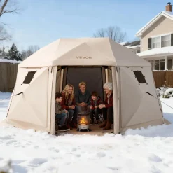 VEVOR Pop up Gazebo Screen Tent, 15 x 15 ft, 13-Sided Spherical Camping Canopy Tent with Removable Top & Carry Bag, Quick-Set & Bite-Proof, Screen House Sun Shelter for 12-15 Persons, Beige