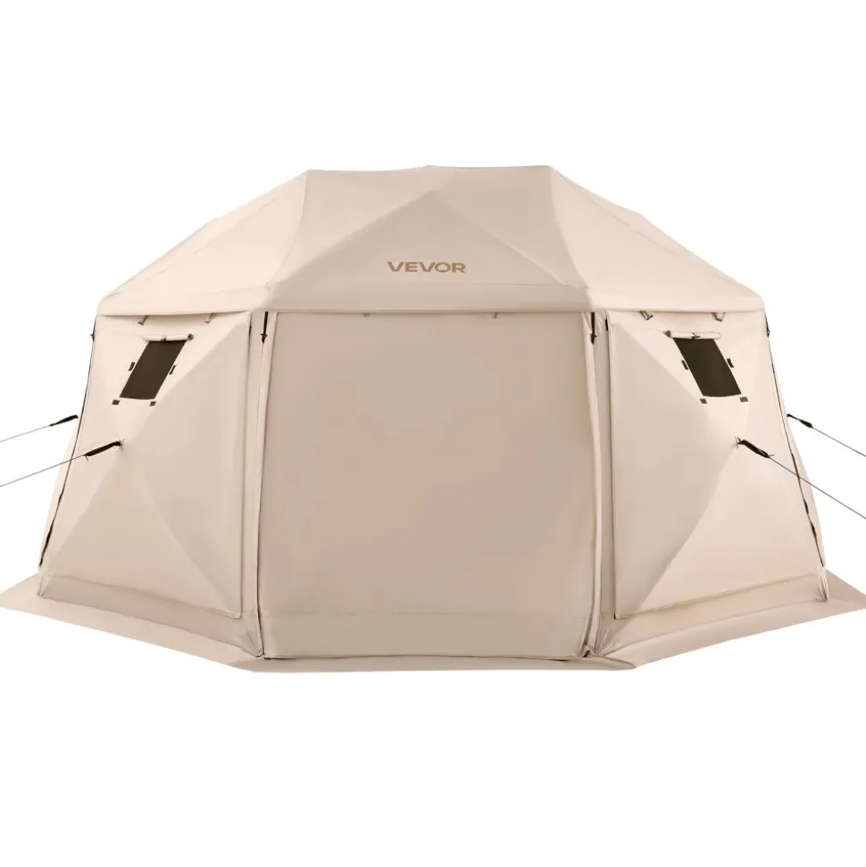 VEVOR Pop up Gazebo Screen Tent, 15 x 15 ft, 13-Sided Spherical Camping Canopy Tent with Removable Top & Carry Bag, Quick-Set & Bite-Proof, Screen House Sun Shelter for 12-15 Persons, Beige