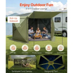 VEVOR Pop up Gazebo Screen Tent, 12 x 12 ft Large 6-Sided Camping Canopy Tent with Removable Top & Carry Bag, Quick-Set & Bite-Proof, Screen House Sun Shelter for 8-10 Persons Backyard Patio, Green