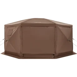 VEVOR Pop up Gazebo Screen Tent, 15 x 15 ft Large 8-Sided Camping Canopy Tent with Removable Top & Carry Bag, Quick-Set & Bite-Proof, Screen House Sun Shelter for 12-15 Persons Backyard Patio, Brown