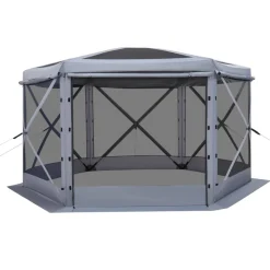 VEVOR Pop up Gazebo Screen Tent, 12 x 12 ft Large 6-Sided Camping Canopy Tent with Removable Top & Carry Bag, Quick-Set & Bite-Proof, Screen House Sun Shelter for 8-10 Persons Backyard Patio, Grey