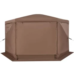 VEVOR Pop up Gazebo Screen Tent, 12 x 12 ft Large 6-Sided Camping Canopy Tent with Removable Top & Carry Bag, Quick-Set & Bite-Proof, Screen House Sun Shelter for 8-10 Persons Backyard Patio, Brown