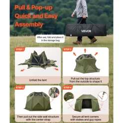 VEVOR Pop up Gazebo Screen Tent, 13 x 13 ft, 13-Sided Spherical Camping Canopy Tent with Removable Top & Carry Bag, Quick-Set & Bite-Proof, Screen House Sun Shelter for 10-12 Persons, Green