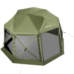 VEVOR Pop up Gazebo Screen Tent, 13 x 13 ft, 13-Sided Spherical Camping Canopy Tent with Removable Top & Carry Bag, Quick-Set & Bite-Proof, Screen House Sun Shelter for 10-12 Persons, Green