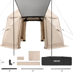 VEVOR Pop up Gazebo Screen Tent, 12 x 12 ft, 13-Sided Spherical Camping Canopy Tent with Removable Top & Carry Bag, Quick-Set & Bite-Proof, Screen House Sun Shelter for 8-10 Persons, Beige