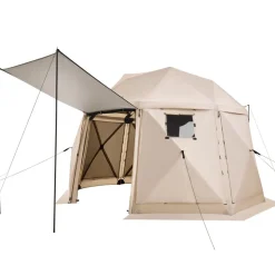 VEVOR Pop up Gazebo Screen Tent, 12 x 12 ft, 13-Sided Spherical Camping Canopy Tent with Removable Top & Carry Bag, Quick-Set & Bite-Proof, Screen House Sun Shelter for 8-10 Persons, Beige