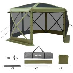 VEVOR Pop up Gazebo Screen Tent, 10 x 10 ft Large 6-Sided Camping Canopy Tent with Removable Top & Carry Bag, Quick-Set & Bite-Proof, Screen House Sun Shelter for 6-8 Persons Backyard Patio, Green