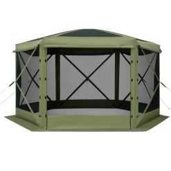 VEVOR Pop up Gazebo Screen Tent, 10 x 10 ft Large 6-Sided Camping Canopy Tent with Removable Top & Carry Bag, Quick-Set & Bite-Proof, Screen House Sun Shelter for 6-8 Persons Backyard Patio, Green