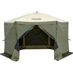 VEVOR Pop Up Gazebo Tent, Pop-Up Screen Tent 6 Sided Canopy Sun Shelter with 6 Removable Privacy Wind Cloths & Mesh Windows, 12x12FT Quick Set Screen Tent with Mosquito Netting, Army Green