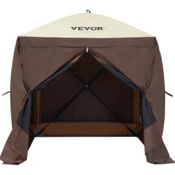 VEVOR Pop Up Gazebo Tent, Pop-Up Screen Tent 4 Sided Canopy Sun Shelter with 4 Removable Privacy Wind Cloths & Mesh Windows, 6x6FT Quick Set Screen Tent with Mosquito Netting, Brown