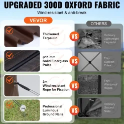 VEVOR Pop Up Gazebo Tent, Pop-Up Screen Tent 4 Sided Canopy Sun Shelter with 4 Removable Privacy Wind Cloths & Mesh Windows, 6x6FT Quick Set Screen Tent with Mosquito Netting, Brown