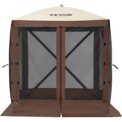VEVOR Pop Up Gazebo Tent, Pop-Up Screen Tent 4 Sided Canopy Sun Shelter with 4 Removable Privacy Wind Cloths & Mesh Windows, 6x6FT Quick Set Screen Tent with Mosquito Netting, Brown