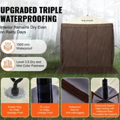 VEVOR Pop Up Gazebo Tent, Pop-Up Screen Tent 4 Sided Canopy Sun Shelter with 4 Removable Privacy Wind Cloths & Mesh Windows, 6x6FT Quick Set Screen Tent with Mosquito Netting, Brown