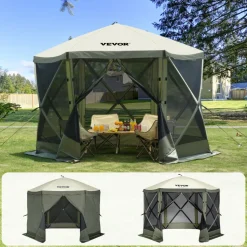 VEVOR Pop Up Gazebo Tent, Pop-Up Screen Tent 6 Sided Canopy Sun Shelter with 6 Removable Privacy Wind Cloths & Mesh Windows, 10x10FT Quick Set Screen Tent with Mosquito Netting, Army Green