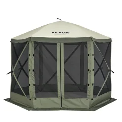 VEVOR Pop Up Gazebo Tent, Pop-Up Screen Tent 6 Sided Canopy Sun Shelter with 6 Removable Privacy Wind Cloths & Mesh Windows, 10x10FT Quick Set Screen Tent with Mosquito Netting, Army Green