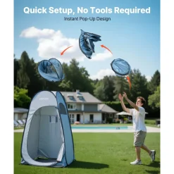 VEVOR Pop up Shower Tent, Instant Portable Privacy Tent Changing Room with Shower Bag, Ground Stakes, Ropes, Carry Bag, 190T Polyester with Silver Coating, Quick Setup, for Camping, Beach, Fishing
