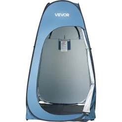 VEVOR Pop up Shower Tent, Instant Portable Privacy Tent Changing Room with Shower Bag, Ground Stakes, Ropes, Carry Bag, 190T Polyester with Silver Coating, Quick Setup, for Camping, Beach, Fishing