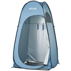 VEVOR Pop up Shower Tent, Instant Portable Privacy Tent Changing Room with Ground Stakes, Ropes, and Carry Bag, 190T Polyester with Silver Coating, Quick Setup, for Camping, Beach, Fishing, Blue