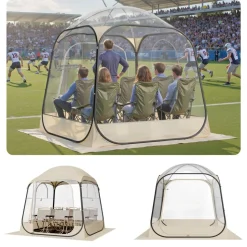 VEVOR Pop up Sports Tent, 72x72 in Clear Bubble Tent for 2-4 Persons, Waterproof Outdoor Pod with Floor Mat & Top Cover, Garden Igloo Dome Tents Camping Shelter for Events Fishing Cheering