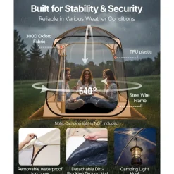 VEVOR Pop up Sports Tent, 63x63 in Clear Bubble Tent for 2-4 Persons, Waterproof Outdoor Pod with Floor Mat & Top Cover, Garden Igloo Dome Tents Camping Shelter for Events Fishing Cheering