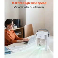 VEVOR Portable Air Conditioner, 4-in-1 Evaporative Air Cooler, 3-Speed Mini Air Conditioner with 0-7H Smart Timer, 700ml Water Tank, 7-Color Light, Personal Mini Desk AC Fan for Bedroom Office Room