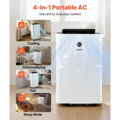VEVOR Portable Air Conditioner, 14000 BTU ASHRAE (9800 BTU SACC) 4-in-1 Standing Cooling Ac Unit, LED Touch Panel & Remote Control, 24h Timer, Cooling, Dehumidifier, Fan, Sleep Mode for Room Indoor