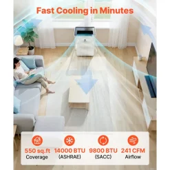 VEVOR Portable Air Conditioner, 14000 BTU ASHRAE (9800 BTU SACC) 4-in-1 Standing Cooling Ac Unit, LED Touch Panel & Remote Control, 24h Timer, Cooling, Dehumidifier, Fan, Sleep Mode for Room Indoor
