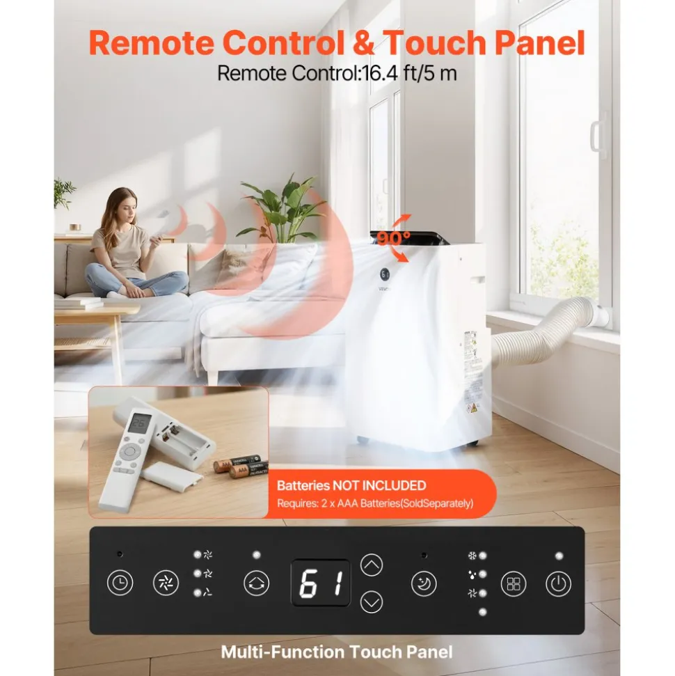 VEVOR Portable Air Conditioner, 14000 BTU ASHRAE (9800 BTU SACC) 4-in-1 Standing Cooling Ac Unit, LED Touch Panel & Remote Control, 24h Timer, Cooling, Dehumidifier, Fan, Sleep Mode for Room Indoor